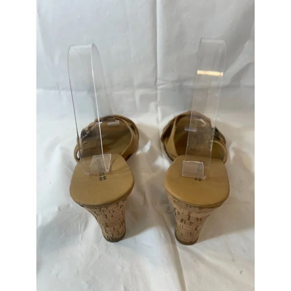 NATURALIZER Womens Brown Slide Sandals Size 9.5  Leather Wedge Heel Open Toe
